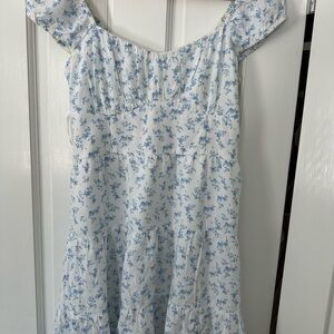 Hollister White Dress with Delicate Blue Floral Print